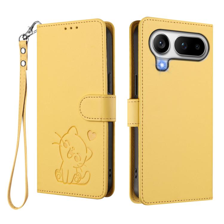 For Honor Magic8 Pro Air 5G Embossed Heart Cat Leather Phone Case with Hand Strap