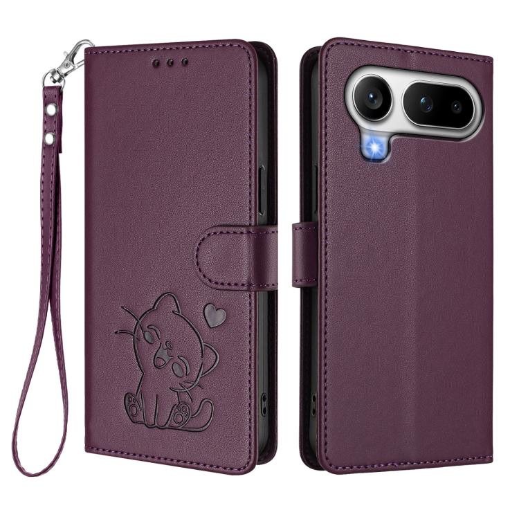 For Honor Magic8 Pro Air 5G Embossed Heart Cat Leather Phone Case with Hand Strap