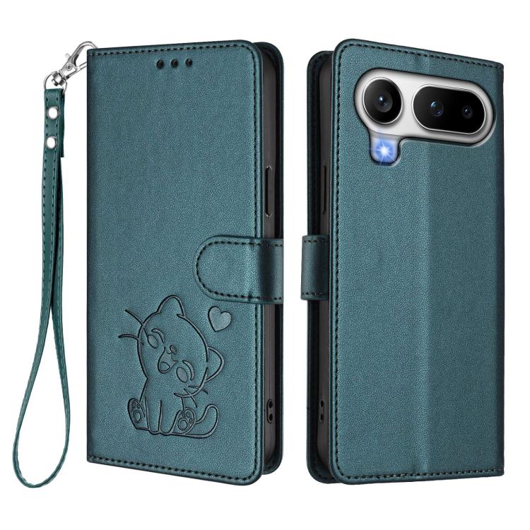 For Honor Magic8 Pro Air 5G Embossed Heart Cat Leather Phone Case with Hand Strap