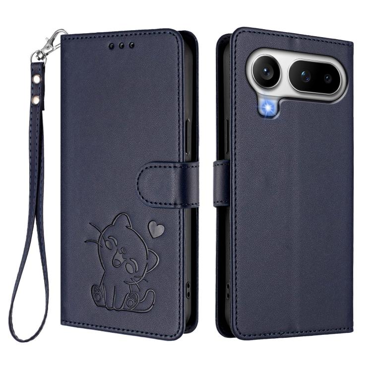 For Honor Magic8 Pro Air 5G Embossed Heart Cat Leather Phone Case with Hand Strap