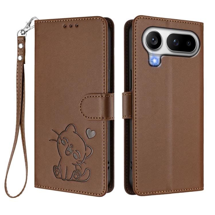 For Honor Magic8 Pro Air 5G Embossed Heart Cat Leather Phone Case with Hand Strap