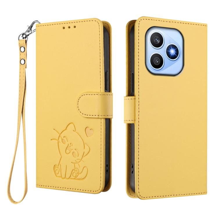 For Honor X8d 4G Embossed Heart Cat Leather Phone Case with Hand Strap