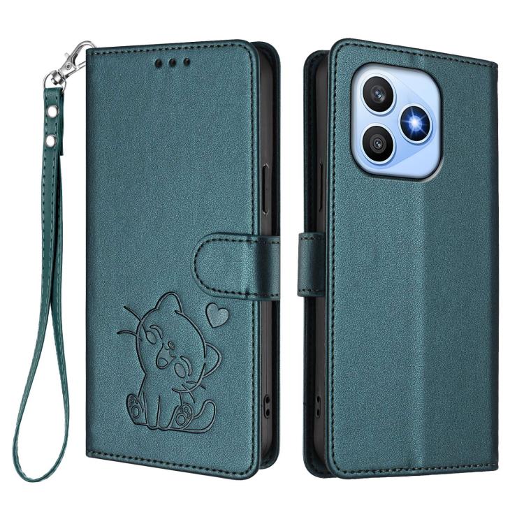 For Honor X8d 4G Embossed Heart Cat Leather Phone Case with Hand Strap