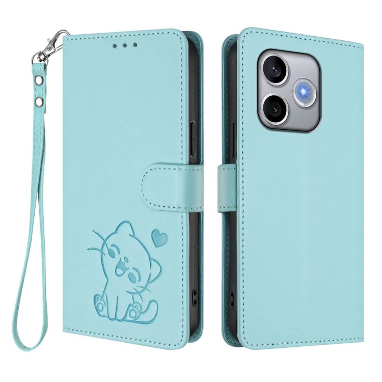 For Honor 600 Lite Global Embossed Heart Cat Leather Phone Case with Hand Strap