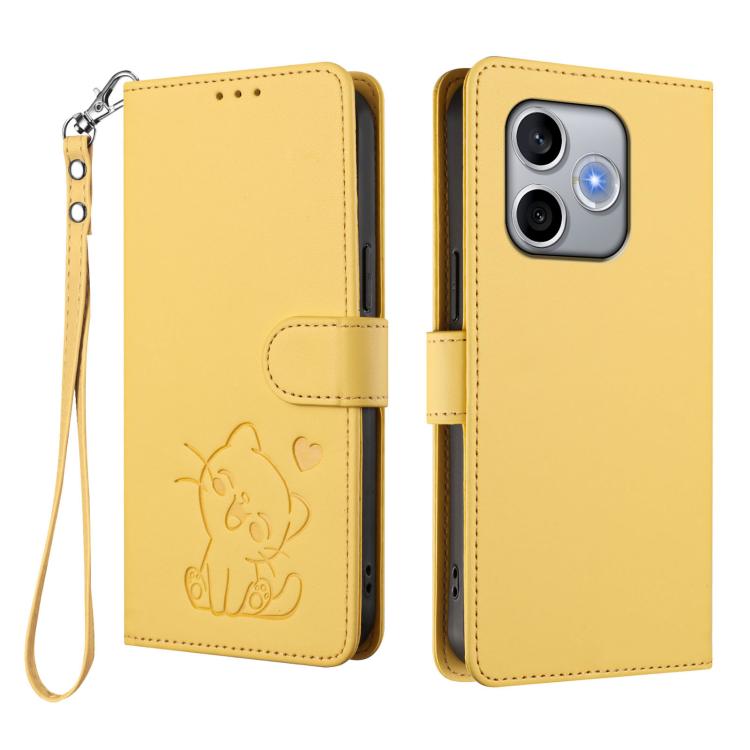 For Honor 600 Lite Global Embossed Heart Cat Leather Phone Case with Hand Strap