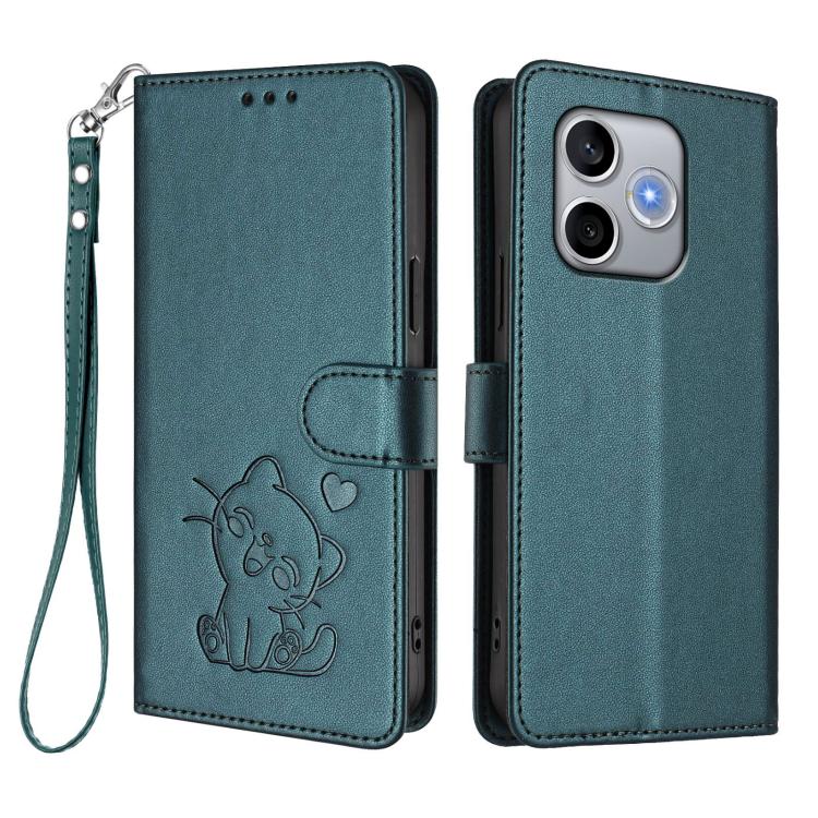 For Honor 600 Lite Global Embossed Heart Cat Leather Phone Case with Hand Strap