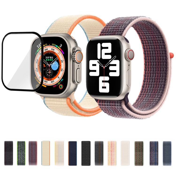 For Apple Watch Series 10 46mm Basic Nylon Loop Watch Band with 3D Curved Film