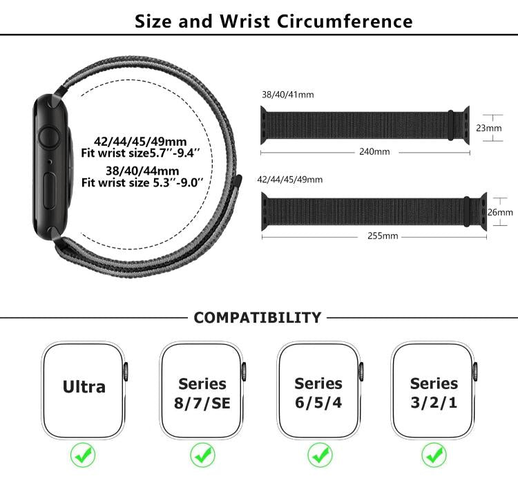 For Apple Watch Series 10 46mm Basic Nylon Loop Watch Band with 3D Curved Film