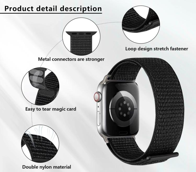 For Apple Watch Series 10 46mm Basic Nylon Loop Watch Band with 3D Curved Film