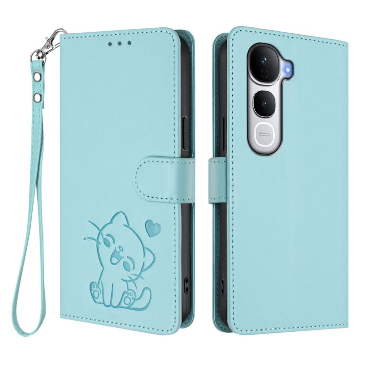 For vivo Y400 Pro 5G Embossed Heart Cat Leather Phone Case with Hand Strap