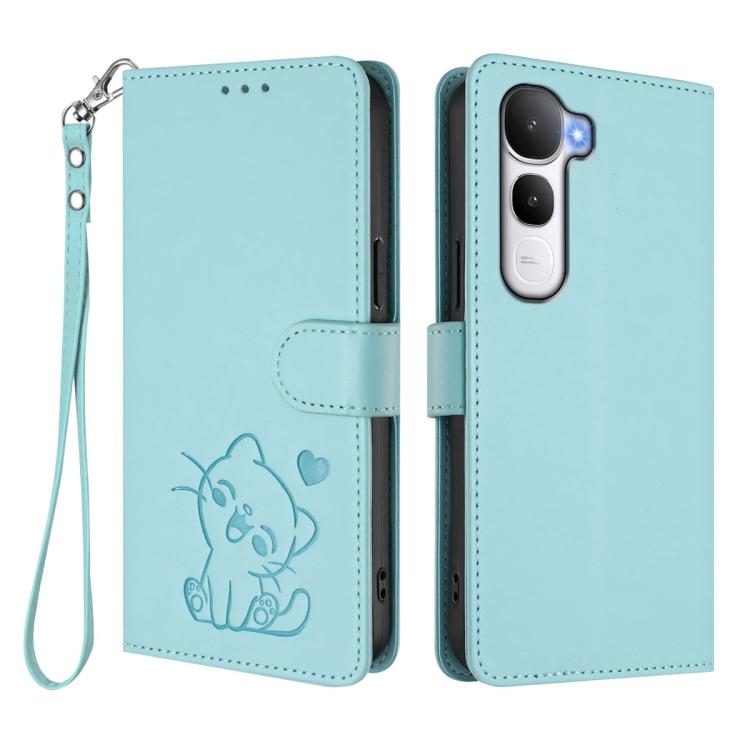 For vivo Y400 5G Embossed Heart Cat Leather Phone Case with Hand Strap