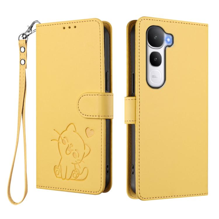 For vivo Y400 5G Embossed Heart Cat Leather Phone Case with Hand Strap