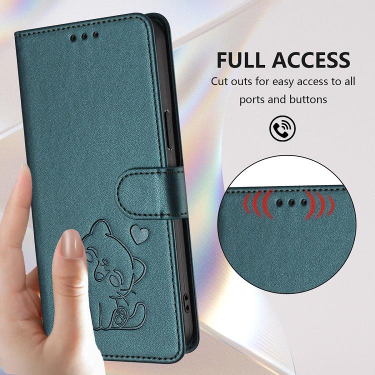 For vivo Y400 5G Embossed Heart Cat Leather Phone Case with Hand Strap