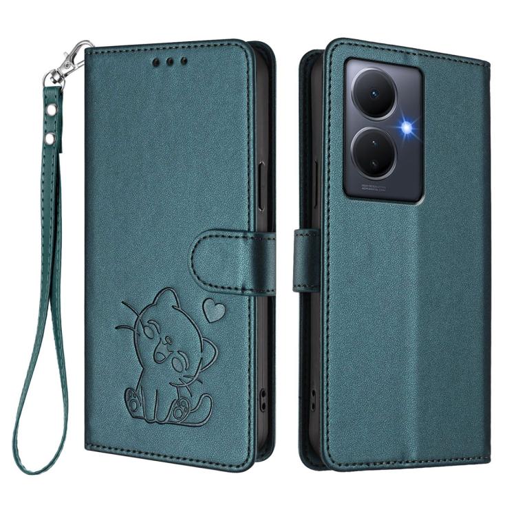 For vivo Y78 / Y78+ / V29 Lite Embossed Heart Cat Leather Phone Case with Hand Strap