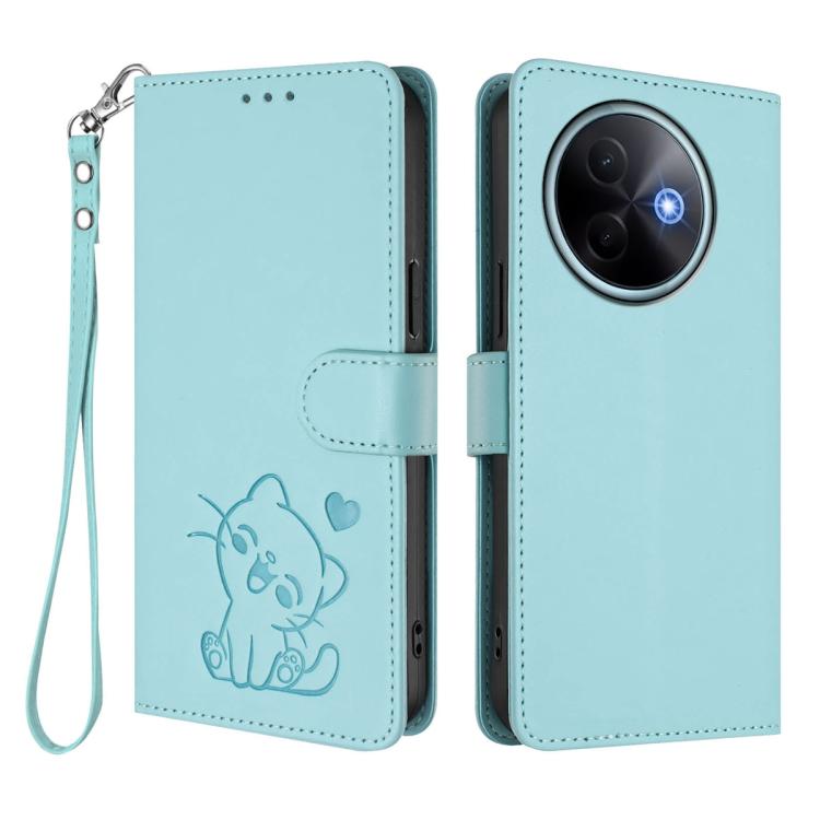 For vivo Y39 5G / vivo Y300i Embossed Heart Cat Leather Phone Case with Hand Strap