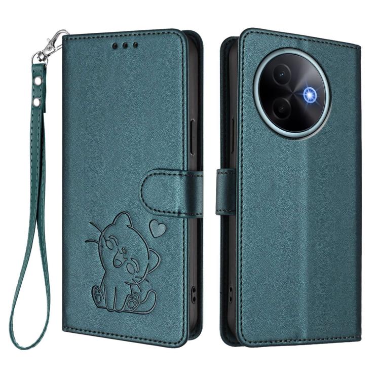 For vivo Y39 5G / vivo Y300i Embossed Heart Cat Leather Phone Case with Hand Strap