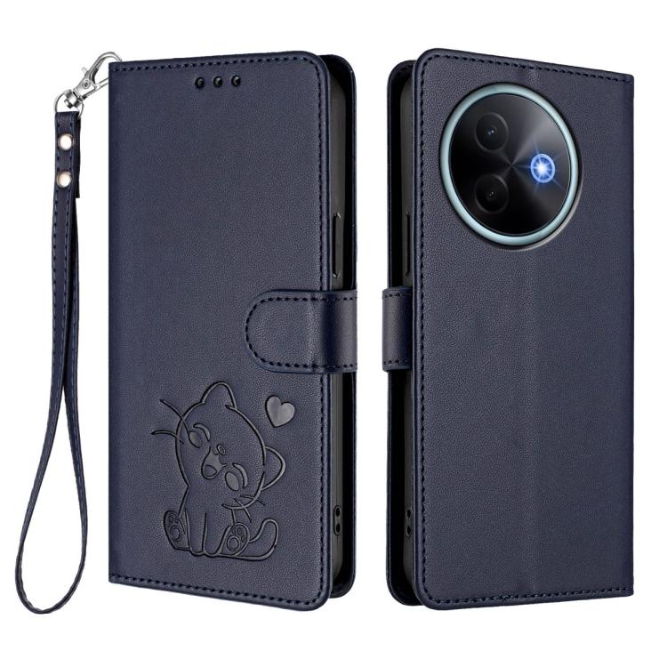 For vivo Y39 5G / vivo Y300i Embossed Heart Cat Leather Phone Case with Hand Strap