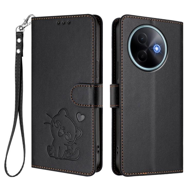 For vivo Y39 5G / vivo Y300i Embossed Heart Cat Leather Phone Case with Hand Strap