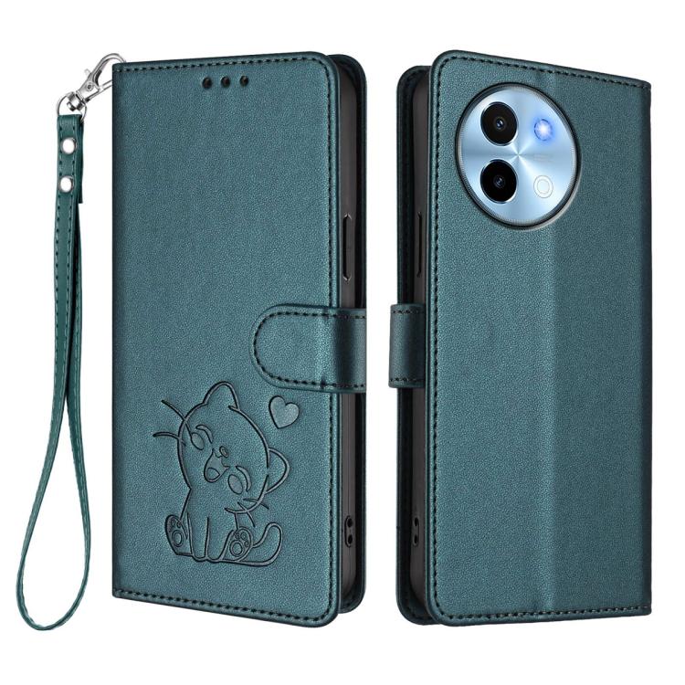 For vivo Y38 / vivo T3x Global Embossed Heart Cat Leather Phone Case with Hand Strap