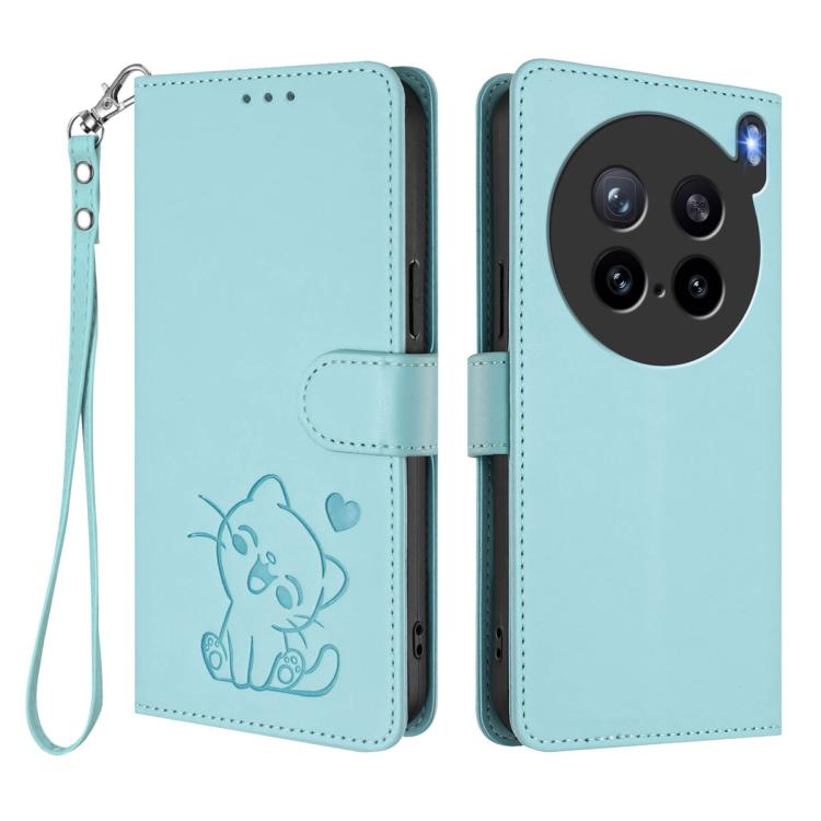 For vivo X200s Embossed Heart Cat Leather Phone Case with Hand Strap