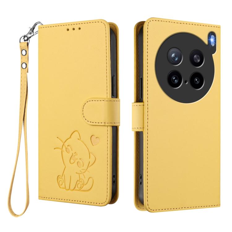 For vivo X200s Embossed Heart Cat Leather Phone Case with Hand Strap