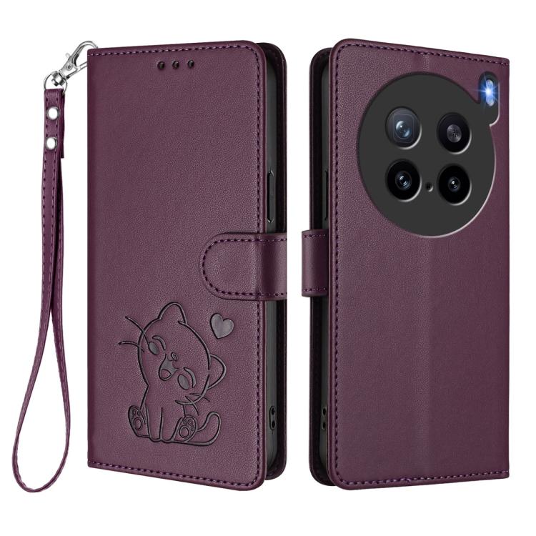 For vivo X200s Embossed Heart Cat Leather Phone Case with Hand Strap