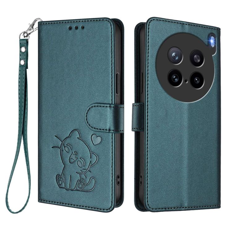 For vivo X200s Embossed Heart Cat Leather Phone Case with Hand Strap