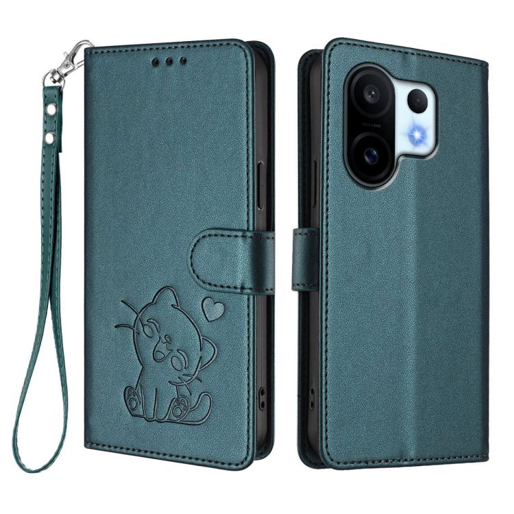 For vivo X200 FE / vivo S30 Pro mini Embossed Heart Cat Leather Phone Case with Hand Strap