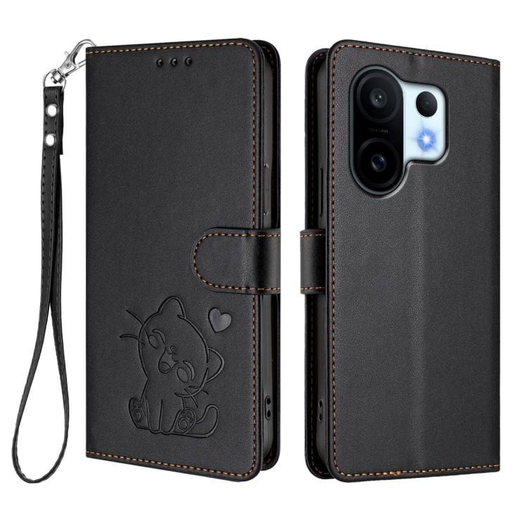 For vivo X200 FE / vivo S30 Pro mini Embossed Heart Cat Leather Phone Case with Hand Strap