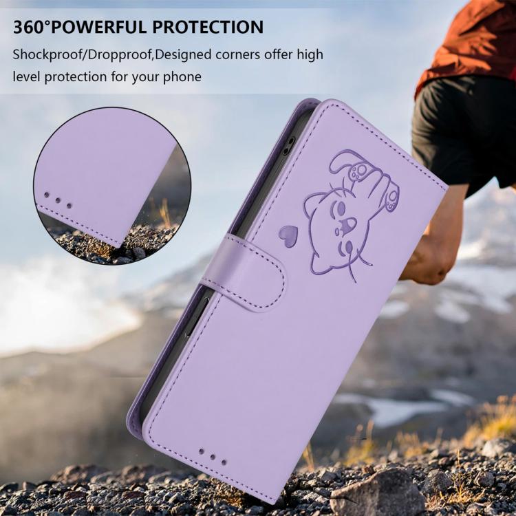 For vivo X100 Embossed Heart Cat Leather Phone Case with Hand Strap