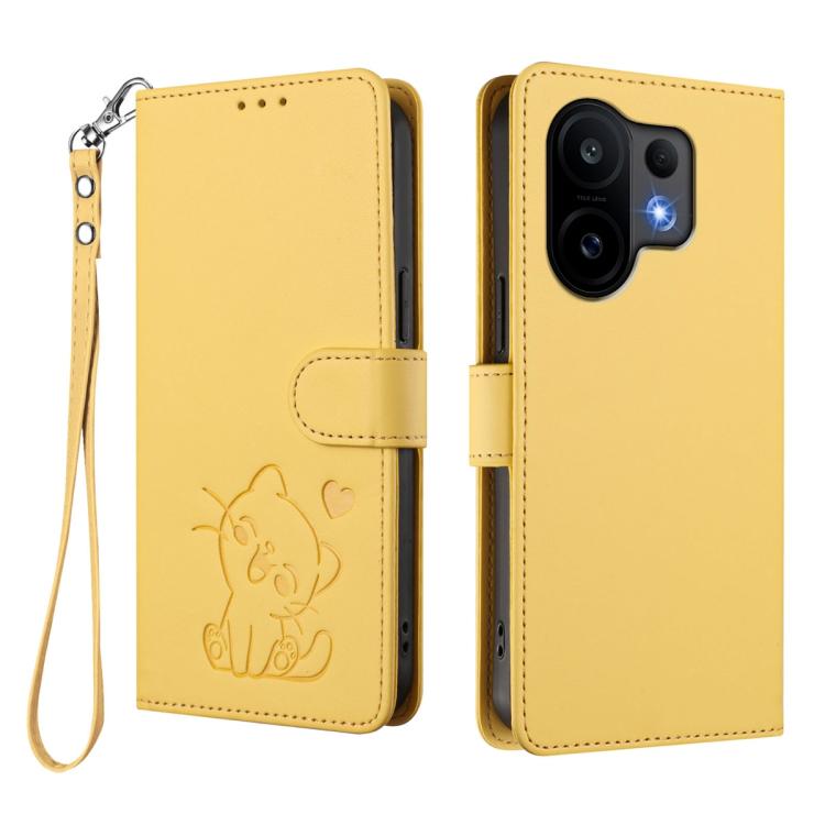 For vivo S30 Embossed Heart Cat Leather Phone Case with Hand Strap