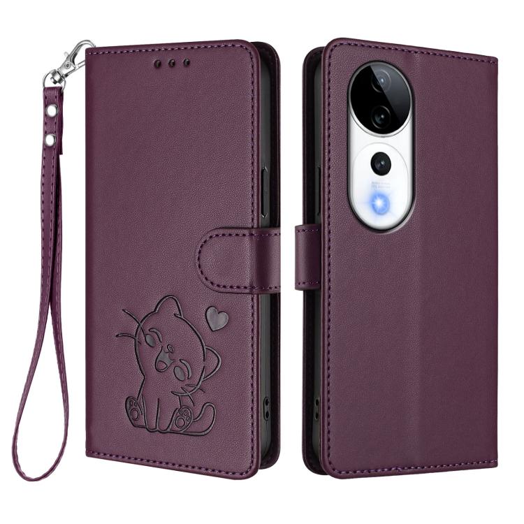 For vivo S19 Pro / V40 / V40 Pro / T3 Ultra Embossed Heart Cat Leather Phone Case with Hand Strap