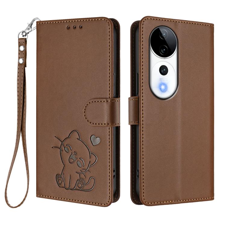 For vivo S19 Pro / V40 / V40 Pro / T3 Ultra Embossed Heart Cat Leather Phone Case with Hand Strap