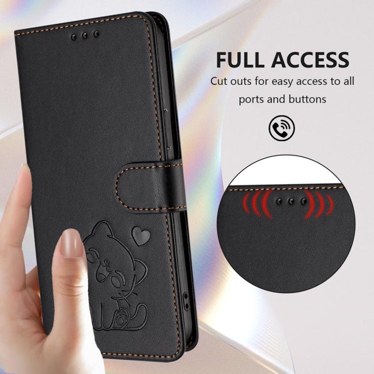 For vivo S19 Embossed Heart Cat Leather Phone Case with Hand Strap