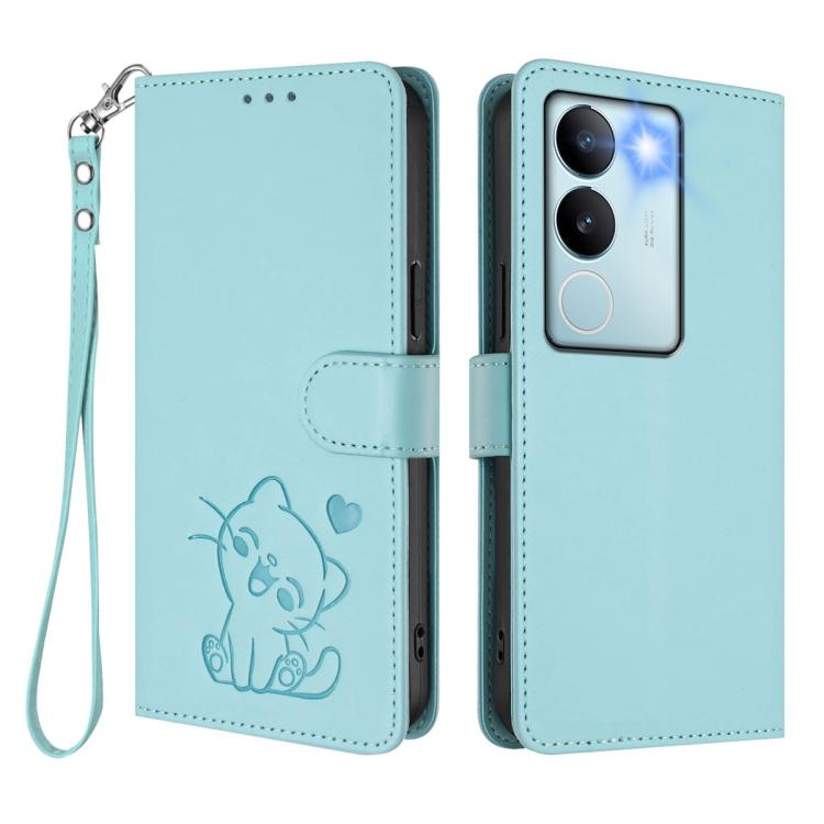 For vivo S17 / S17 Pro / S17t / V29 / V29 Pro Embossed Heart Cat Leather Phone Case with Hand Strap
