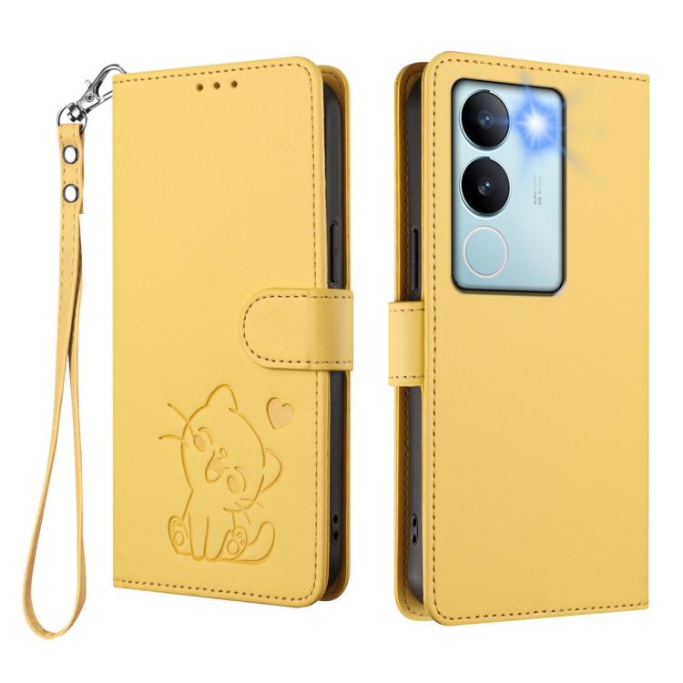 For vivo S17 / S17 Pro / S17t / V29 / V29 Pro Embossed Heart Cat Leather Phone Case with Hand Strap