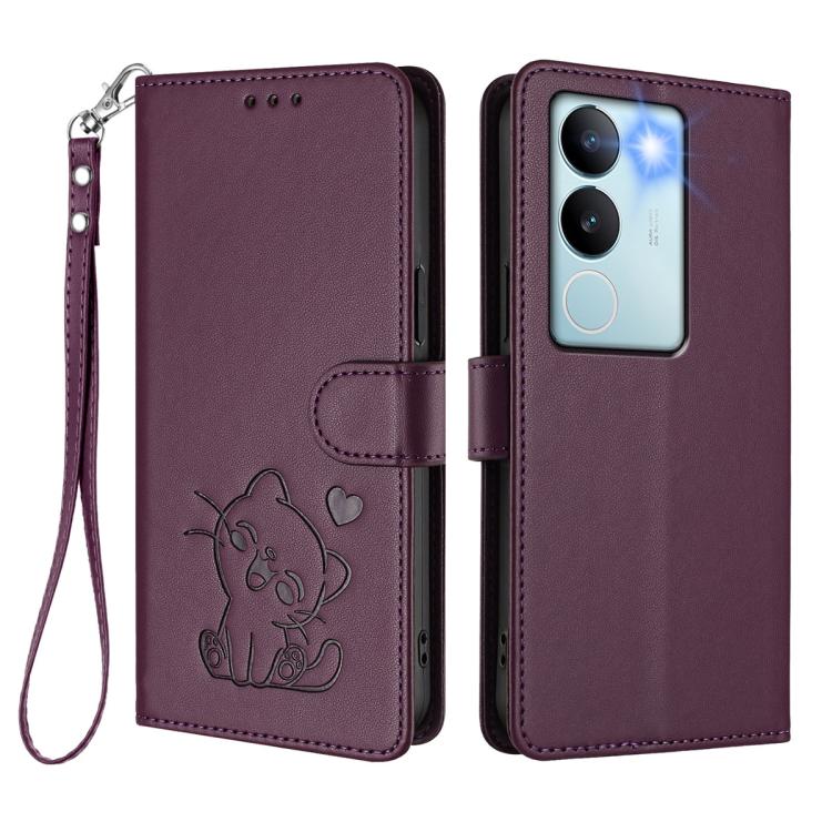 For vivo S17 / S17 Pro / S17t / V29 / V29 Pro Embossed Heart Cat Leather Phone Case with Hand Strap
