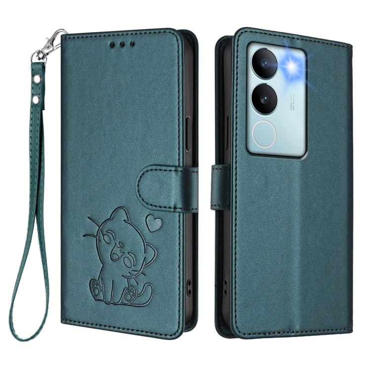 For vivo S17 / S17 Pro / S17t / V29 / V29 Pro Embossed Heart Cat Leather Phone Case with Hand Strap
