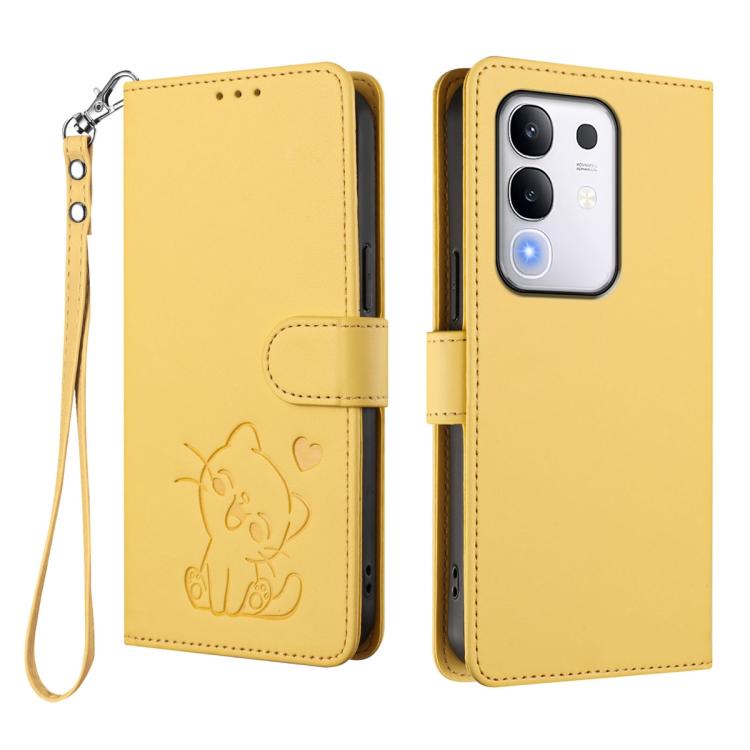 For vivo iQOO Z10x / Y29 4G / T4x / Y300t Embossed Heart Cat Leather Phone Case with Hand Strap