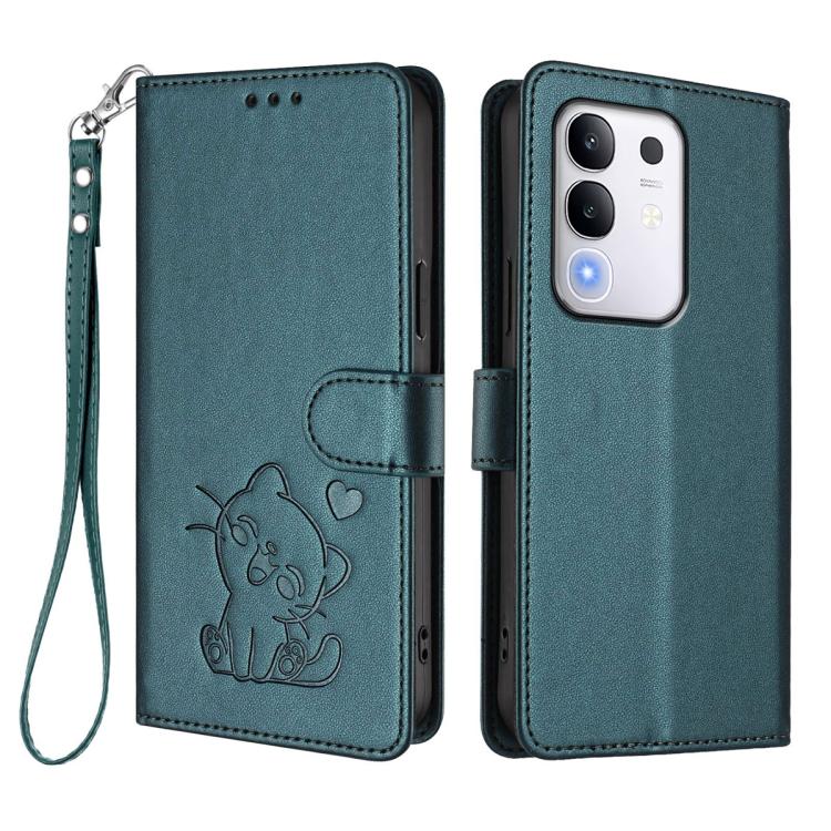 For vivo iQOO Z10x / Y29 4G / T4x / Y300t Embossed Heart Cat Leather Phone Case with Hand Strap