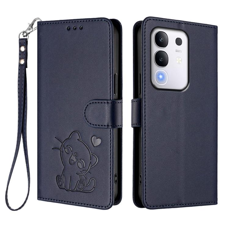 For vivo iQOO Z10x / Y29 4G / T4x / Y300t Embossed Heart Cat Leather Phone Case with Hand Strap