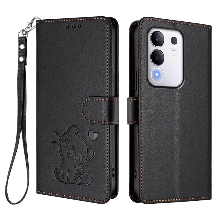 For vivo iQOO Z10x / Y29 4G / T4x / Y300t Embossed Heart Cat Leather Phone Case with Hand Strap