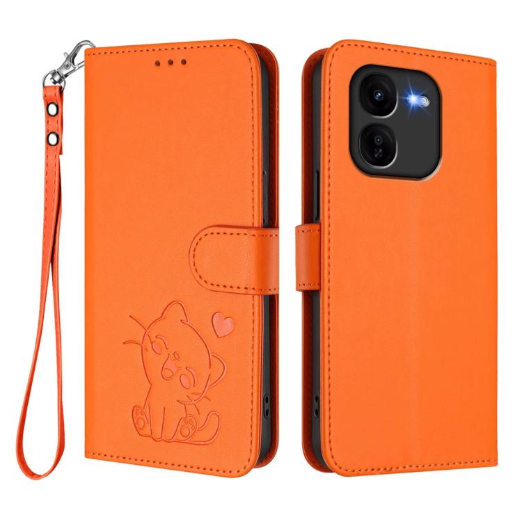 For vivo iQOO Z9x Embossed Heart Cat Leather Phone Case with Hand Strap