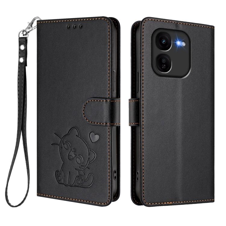 For vivo iQOO Z9x Embossed Heart Cat Leather Phone Case with Hand Strap