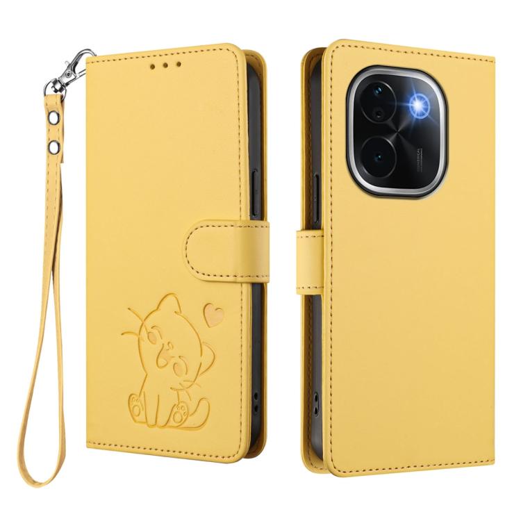 For vivo iQOO Z9s Pro / vivo T3 Pro 5G Embossed Heart Cat Leather Phone Case with Hand Strap