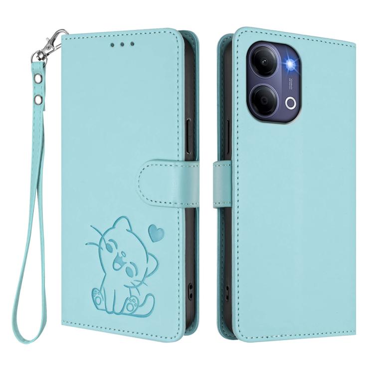 For vivo Y21 5G 2026 / vivo Y05 4G Embossed Heart Cat Leather Phone Case with Hand Strap