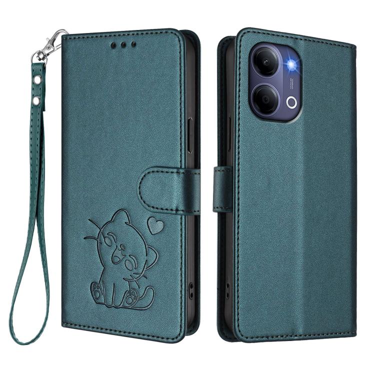 For vivo Y21 5G 2026 / vivo Y05 4G Embossed Heart Cat Leather Phone Case with Hand Strap