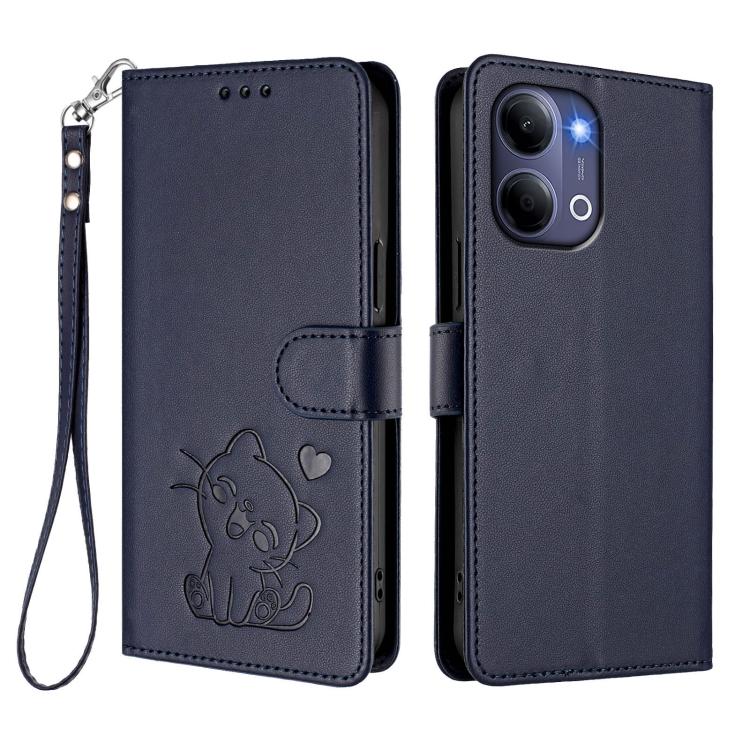 For vivo Y21 5G 2026 / vivo Y05 4G Embossed Heart Cat Leather Phone Case with Hand Strap