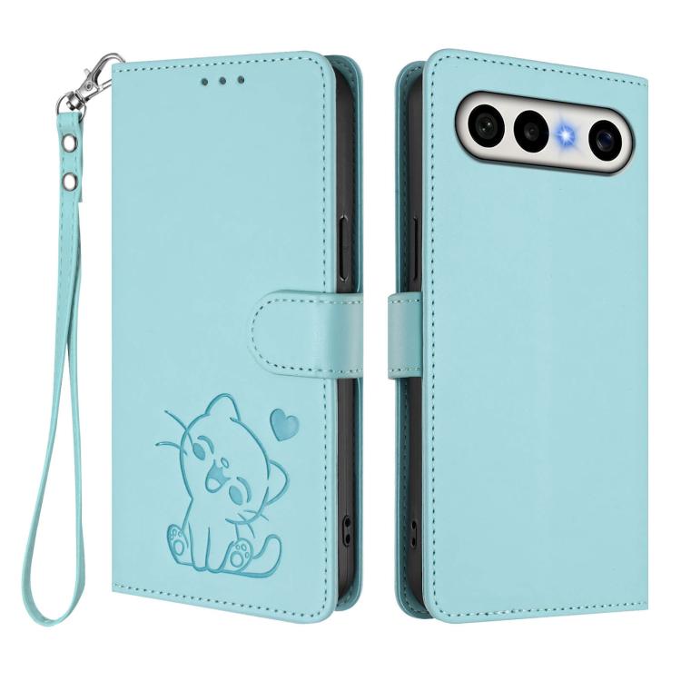 For vivo X300 FE 5G / S50 Pro mini 5G Embossed Heart Cat Leather Phone Case with Hand Strap