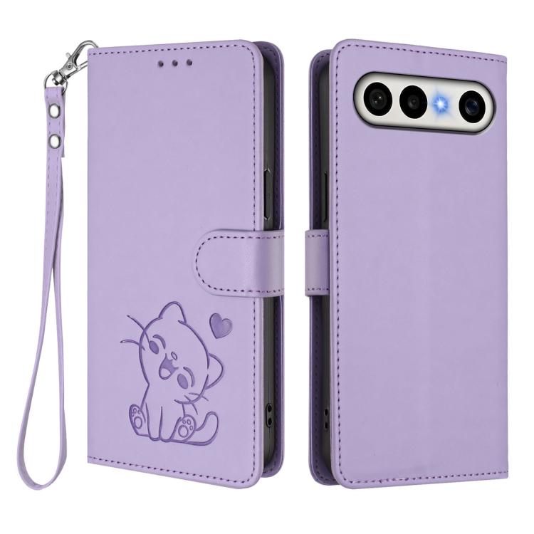 For vivo X300 FE 5G / S50 Pro mini 5G Embossed Heart Cat Leather Phone Case with Hand Strap